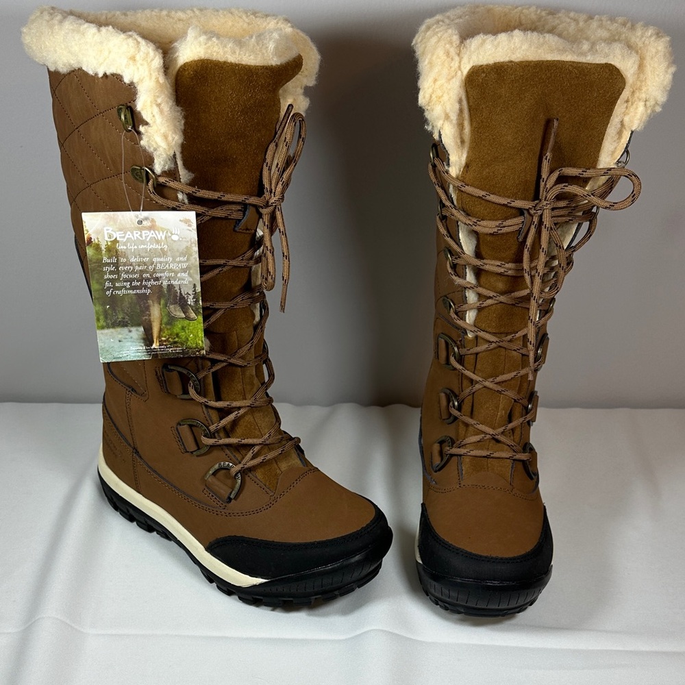 NWT BearPaw Sz 7 Isabella Women's Waterproof, Warm, Brown and Black Winter Boots